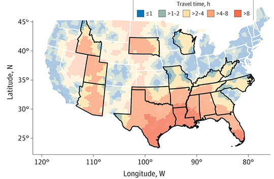 Travel time to abortion facilities grew significantly after Supreme Court overturned Roe v. Wade